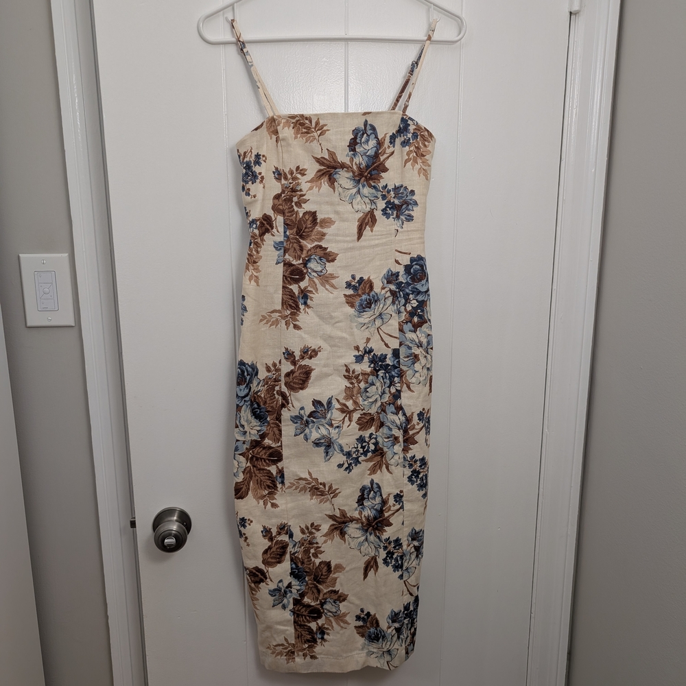 Abercrombie & Fitch Floral Strapless Dress - Cream and Blue - Picture 3 of 5